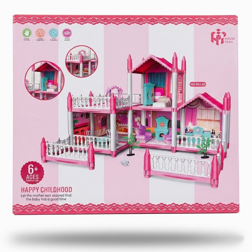 Premium Pink DIY Dollhouse Play Set for Girls (Ages 6+) – Model NO. 462-05