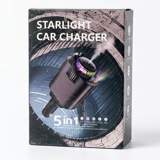 5-in-1 Starlight Car Charger – Fast Charging USB-C Ports with Built-in Car Humidifier & Diffuser