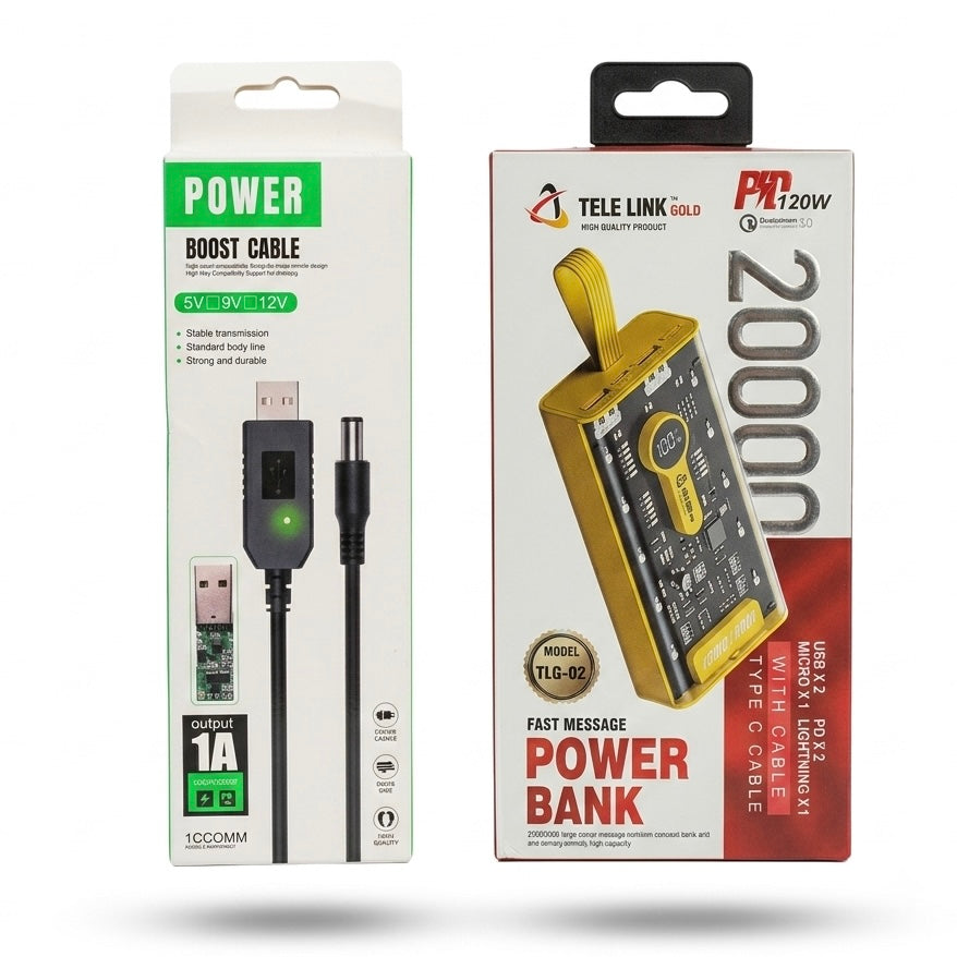 Transparent Tele Link Power Bank with Boost Cable 20000mah 10000mah