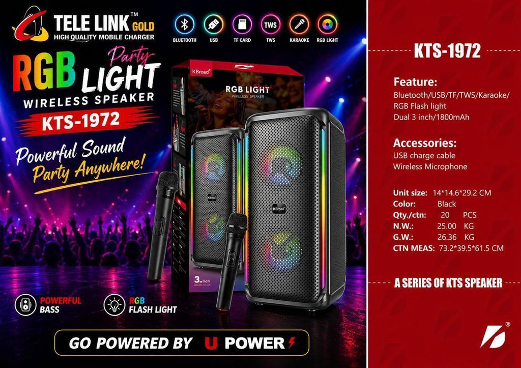 KBoard Portable Wireless RGB Party Speaker With Wireless Microphone & Bluetooth