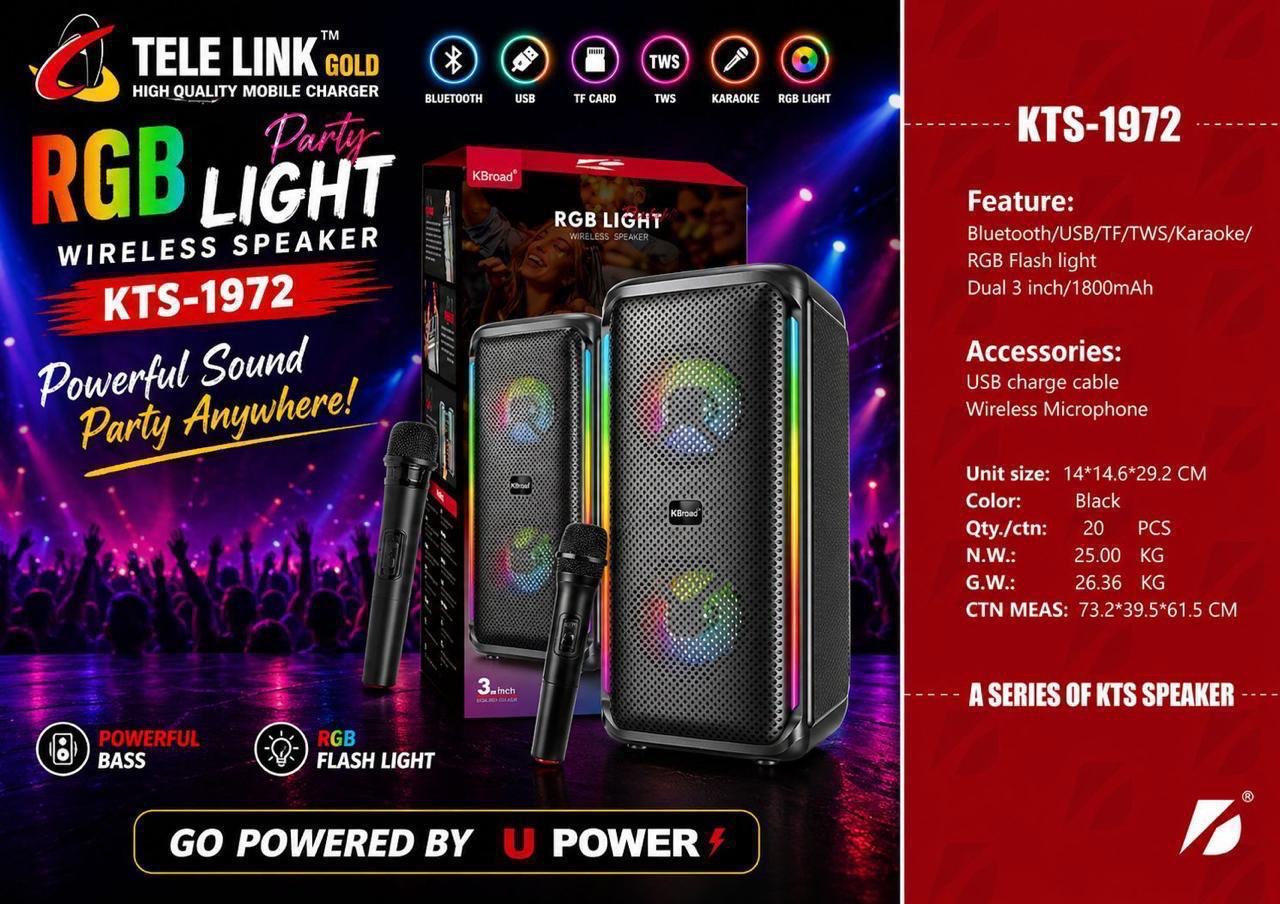 KBoard Portable Wireless RGB Party Speaker With Wireless Microphone & Bluetooth
