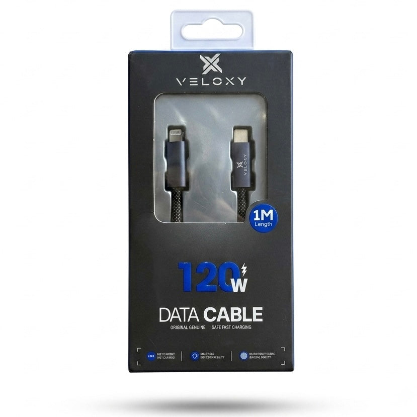 VELOXY 120W Super Fast Charging USB to Type-C Data Cable (1M Length) – Premium Nylon Braided Durable Charger Cable for Smartphones & Tablets