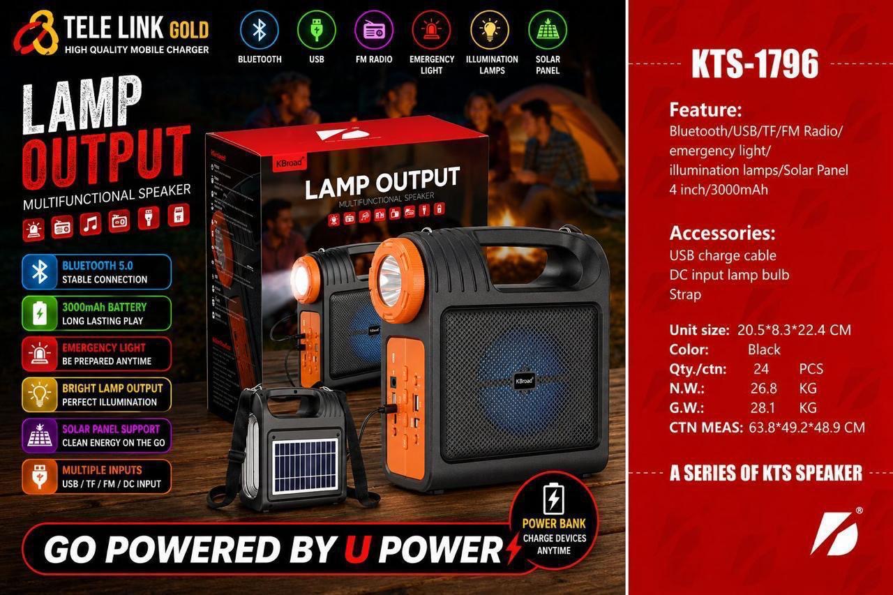 Multifunctional Solar Rechargeable Bluetooth Speaker With LED Flashlight & External Bulb