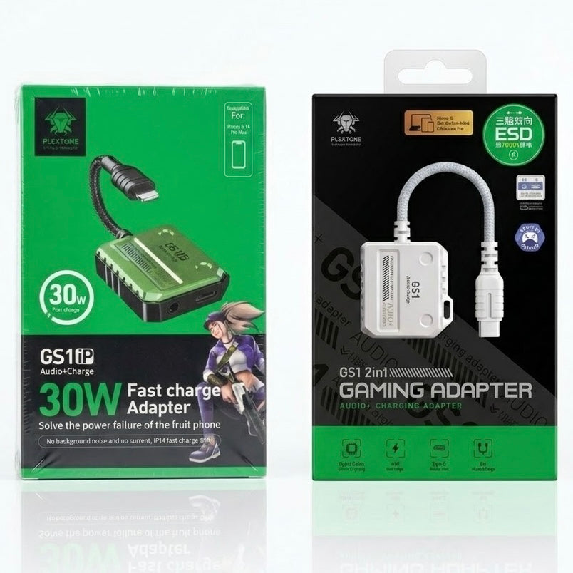 Plextone GS1 2-in-1 Gaming Audio & 30W/60W Fast Charging Adapter for iPhone & Type-C Mobile