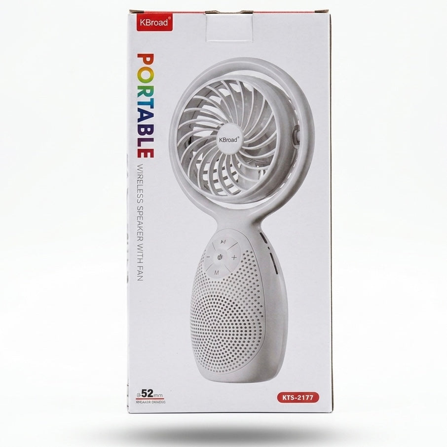 KBroad Portable Wireless Speaker with Fan (KTS-2177) | 2-in-1 Rechargeable Mini Fan & Bluetooth Speaker