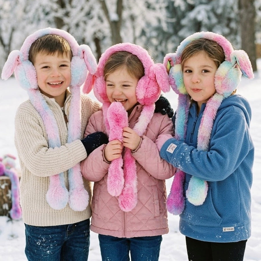 Cute Plush Moving Bunny Ears Earmuffs for Girls & Kids-Multi Colors
