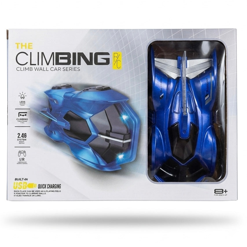 The Climbing RC Wall Climbing Car Series – 2.4G Remote Control Gravity Defying Wall Racing Car with LED Lights & USB Quick Charging (Blue)