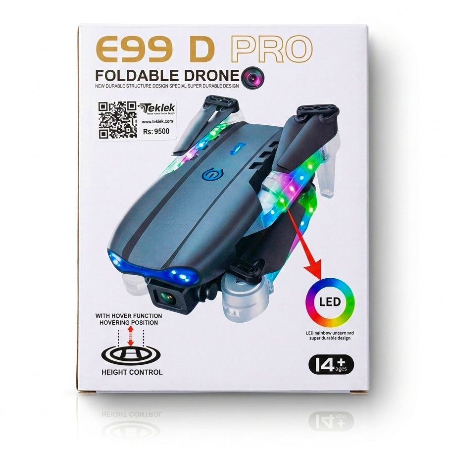 E88 D Pro Foldable Drone with LED Rainbow Lights, Camera & Altitude Hold