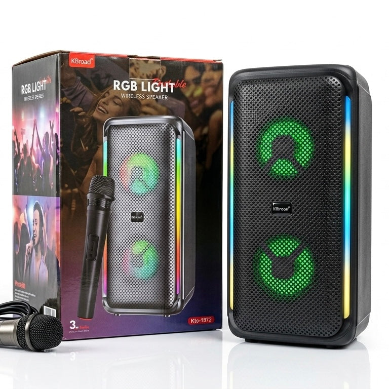 KBoard Portable Wireless RGB Party Speaker With Wireless Microphone & Bluetooth