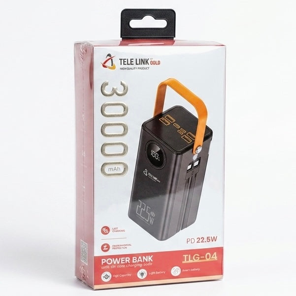 TELE LINK GOLD 30000mAh Power Bank (TLG-04) - PD 22.5W Fast Charging, Built-in Display & Torch