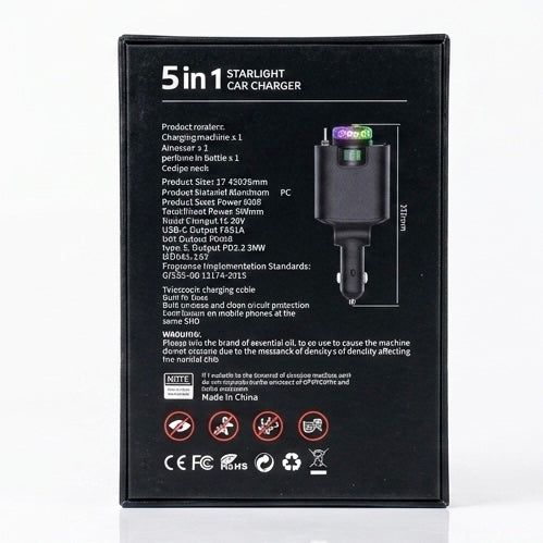 5-in-1 Starlight Car Charger – Fast Charging USB-C Ports with Built-in Car Humidifier & Diffuser