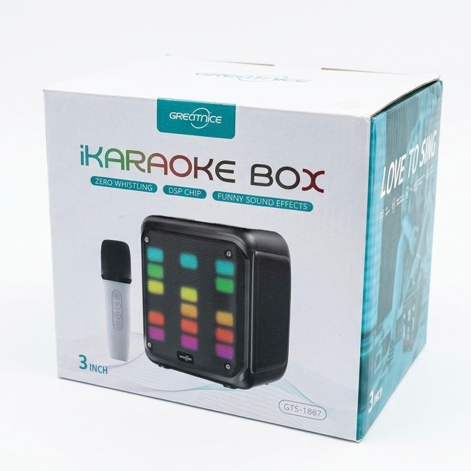 GTS-1887 iKaraoke Box Portable Wireless Speaker – DSP Chip, Funny Sound Effects & RGB LED Lights (3-Inch)