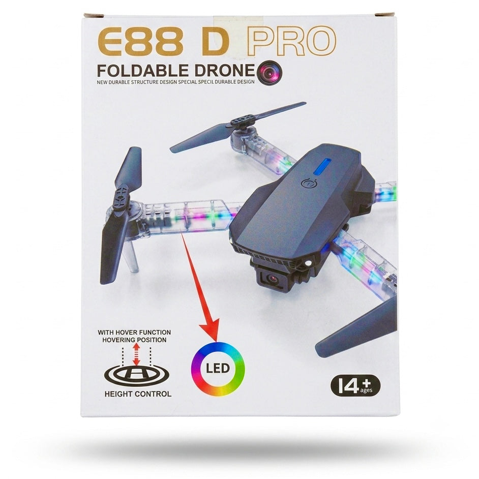 E88 D Pro Foldable Drone with LED Rainbow Lights, Camera & Altitude Hold