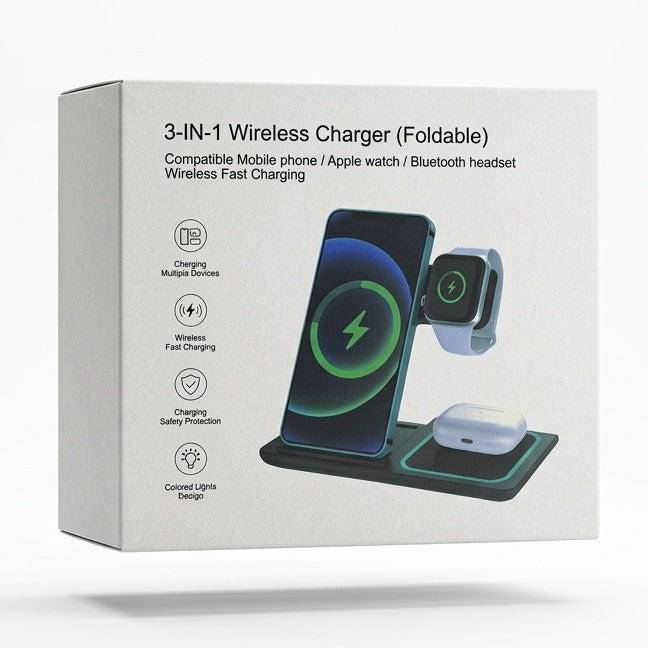3-in-1 Foldable Wireless Charging Stand for Multiple Devices - Compact Travel-Friendly Charging Dock for iphone