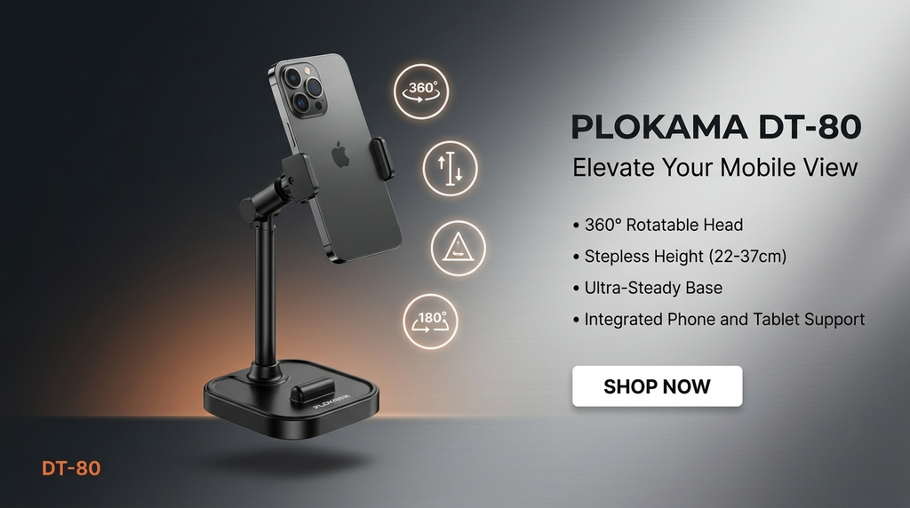Plokama DT-80 Heavy-Duty Tabletop Lifting Bracket Height-Adjustable Phone & Stand