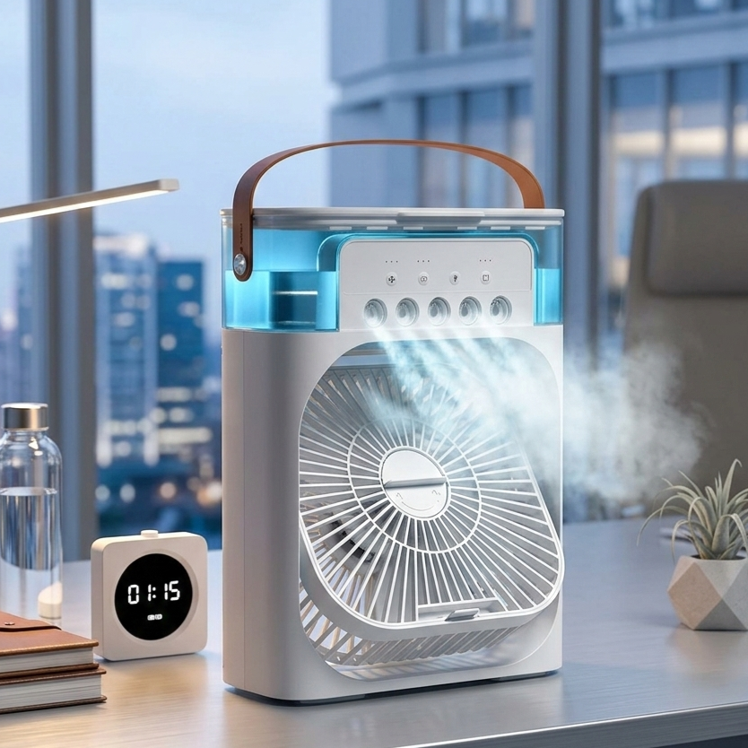 Portable Baby Air Cooler & Humidifier Fan – Desktop Water Misting Fan with LED Night Light