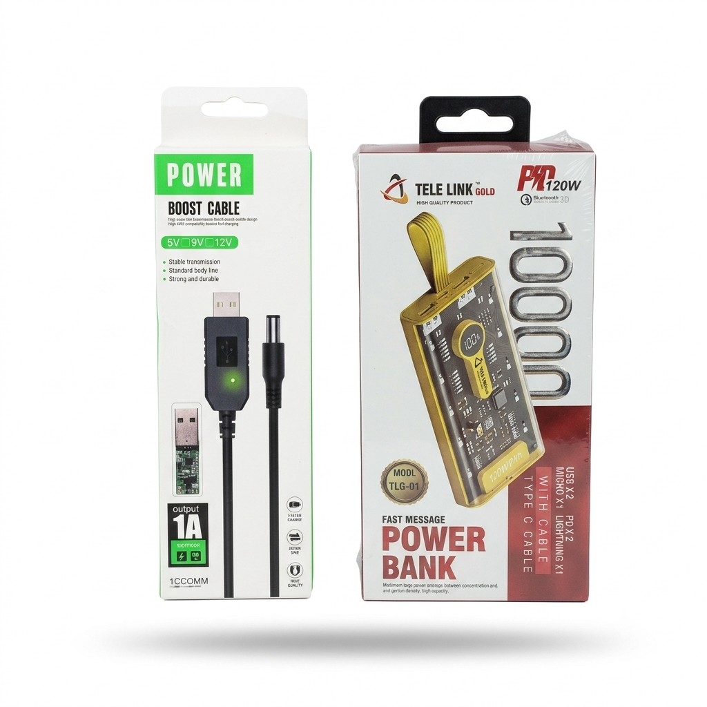 Transparent Tele Link Power Bank with Boost Cable 20000mah 10000mah