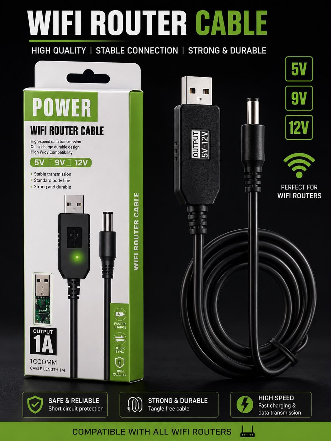 Premium USB to DC Power Boost Cable (5V to 9V / 12V Step-Up Converter) – 1A Output For Wi-Fi Routers, PTZ Cameras & LED Lights