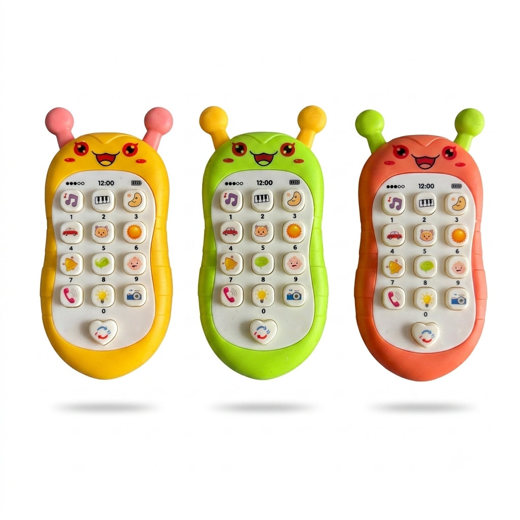 Cute Caterpillar Baby Toy Phone – Musical & Educational Smart Phone with Lights & Sounds for Toddlers (Pack of 3 / Assorted Colors)