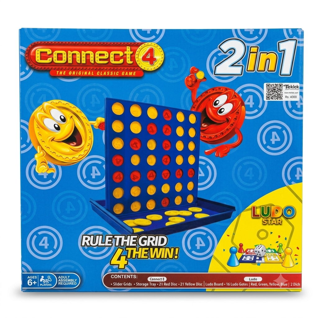 2-in-1 Board Game Set – Connect 4 & Ludo Star | Family & Kids Strategy Game