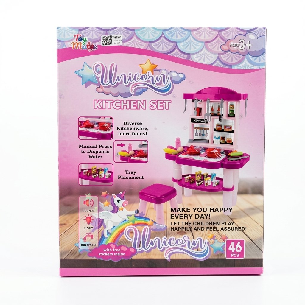 Barbie Pretend Play Kitchen Set with Real Water Dispenser, Light & Sound Effects (46 Pcs)