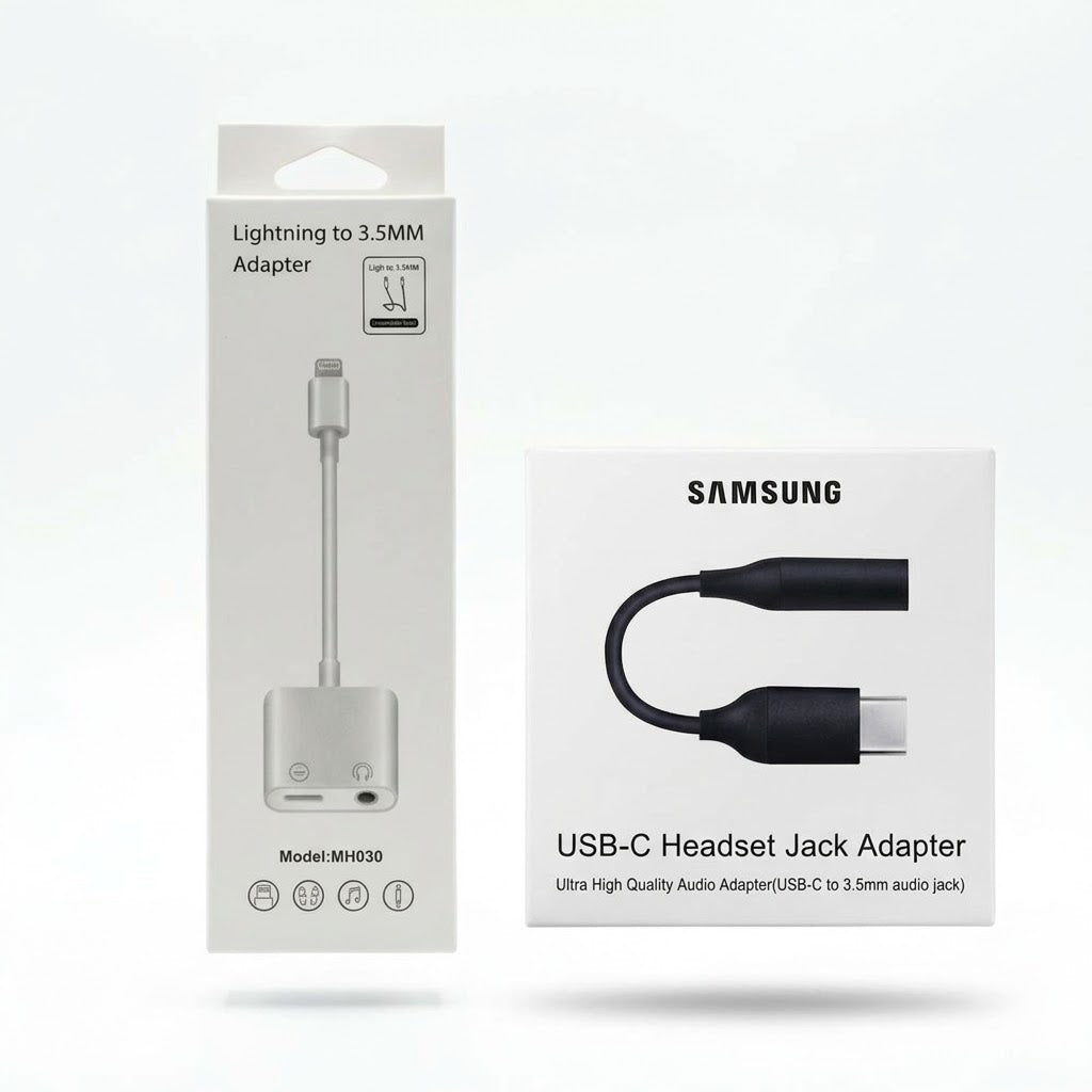 2-in-1 Type-C & 8-Pin Lightning to 3.5mm Headphone Jack Adapter | Fast Charging & Audio Converter