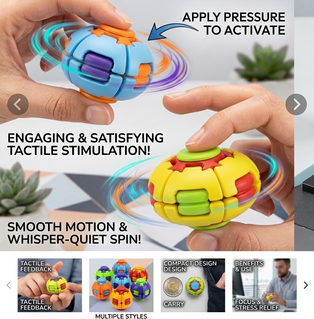 Rubik's Fidget Cube & Spinner - Stress Relief Puzzle in Multi Colors