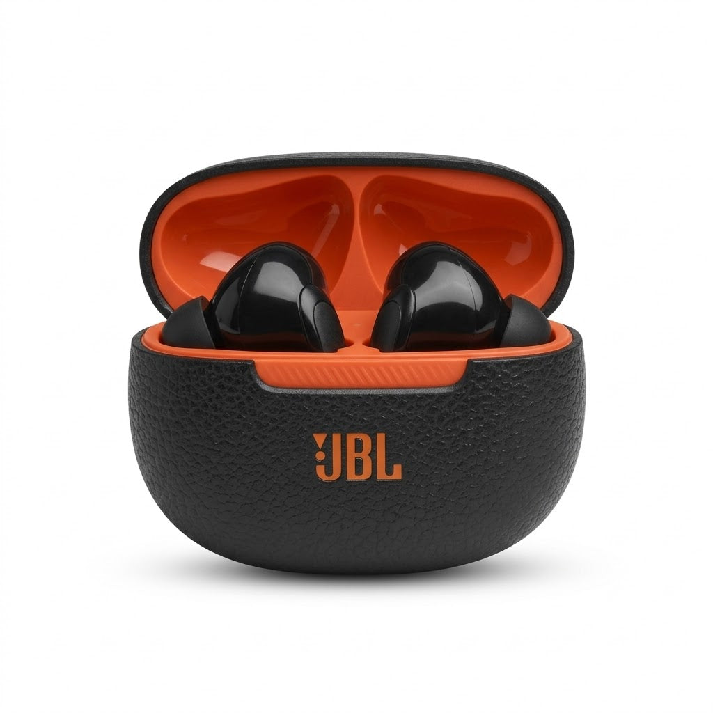 JBL Wireless Bluetooth Earbuds with Compact Leather-Finish Charging Case – High-Definition Sound, Long Battery Life & Ergonomic Fit