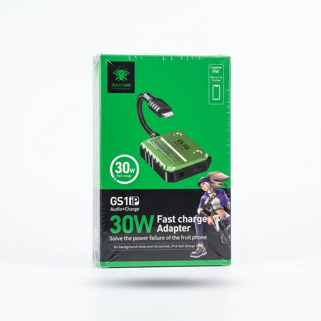 Plextone GS1 2-in-1 Gaming Audio & 30W/60W Fast Charging Adapter for iPhone & Type-C Mobile