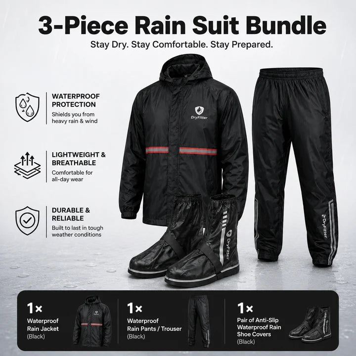 3-Piece Rain Suit Bundle | Buy Rain Coat+ Pant + Shoe Covers