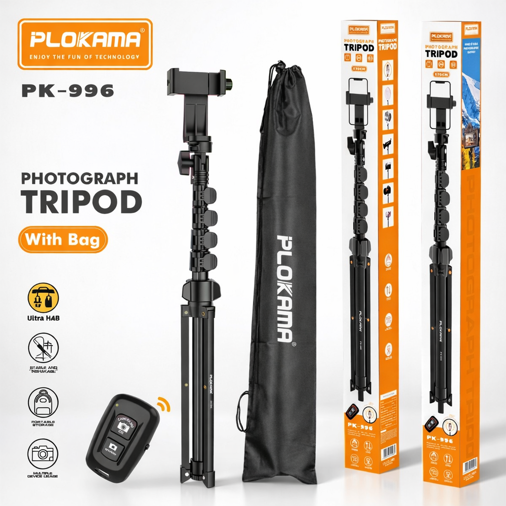 PLOKAMA PK-996 Professional Mobile & Camera Tripod Stand with Remote Control and Carrying Bag