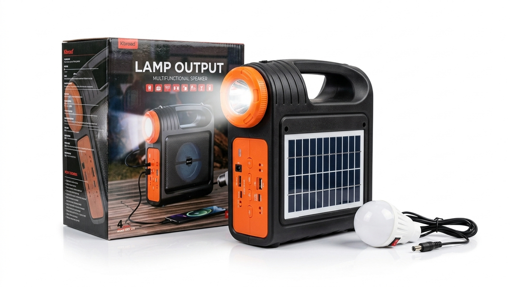 Multifunctional Solar Rechargeable Bluetooth Speaker With LED Flashlight & External Bulb
