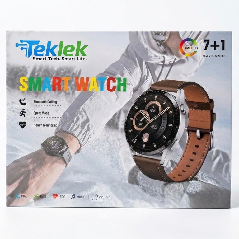 Teklek 7+1 Premium Smart Watch - 2.20" AMOLED Display, Bluetooth Calling
